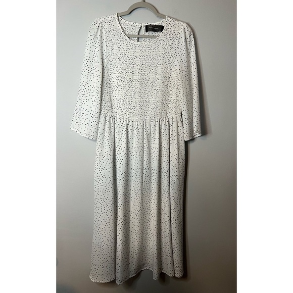 Women’s Code Mode white micro polka dot midi dress size large L - Picture 1 of 9